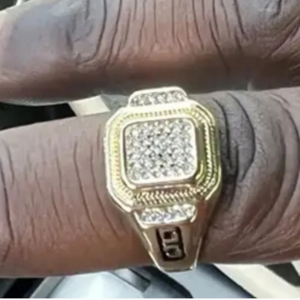 Gold Square Diamond Mens Ring Sz 7